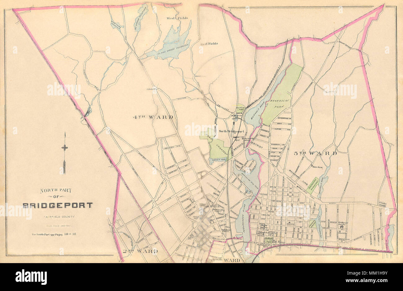 Map of North Part of Bridgeport. Bridgeport. 1893 Stock Photo
