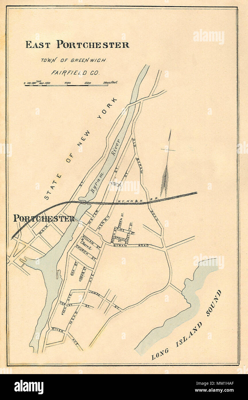 Map of East Porchester in Town of Greenwich. 1893 Stock Photo