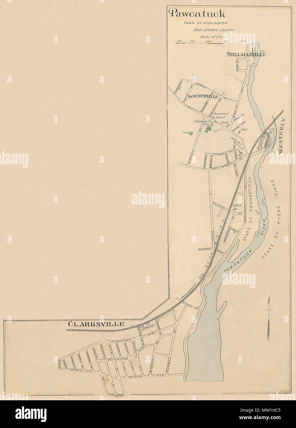 Map of Pawcatuck in Town of Stonington. 1893 Stock Photo Alamy
