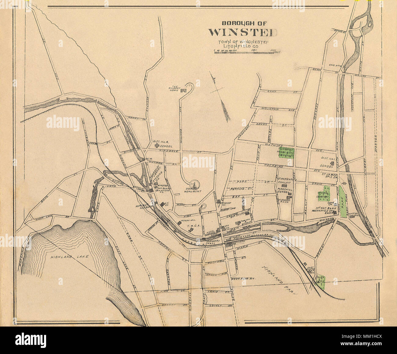 Map of Winsted in Town of Winchester. Winsted. 1893 Stock Photo Alamy