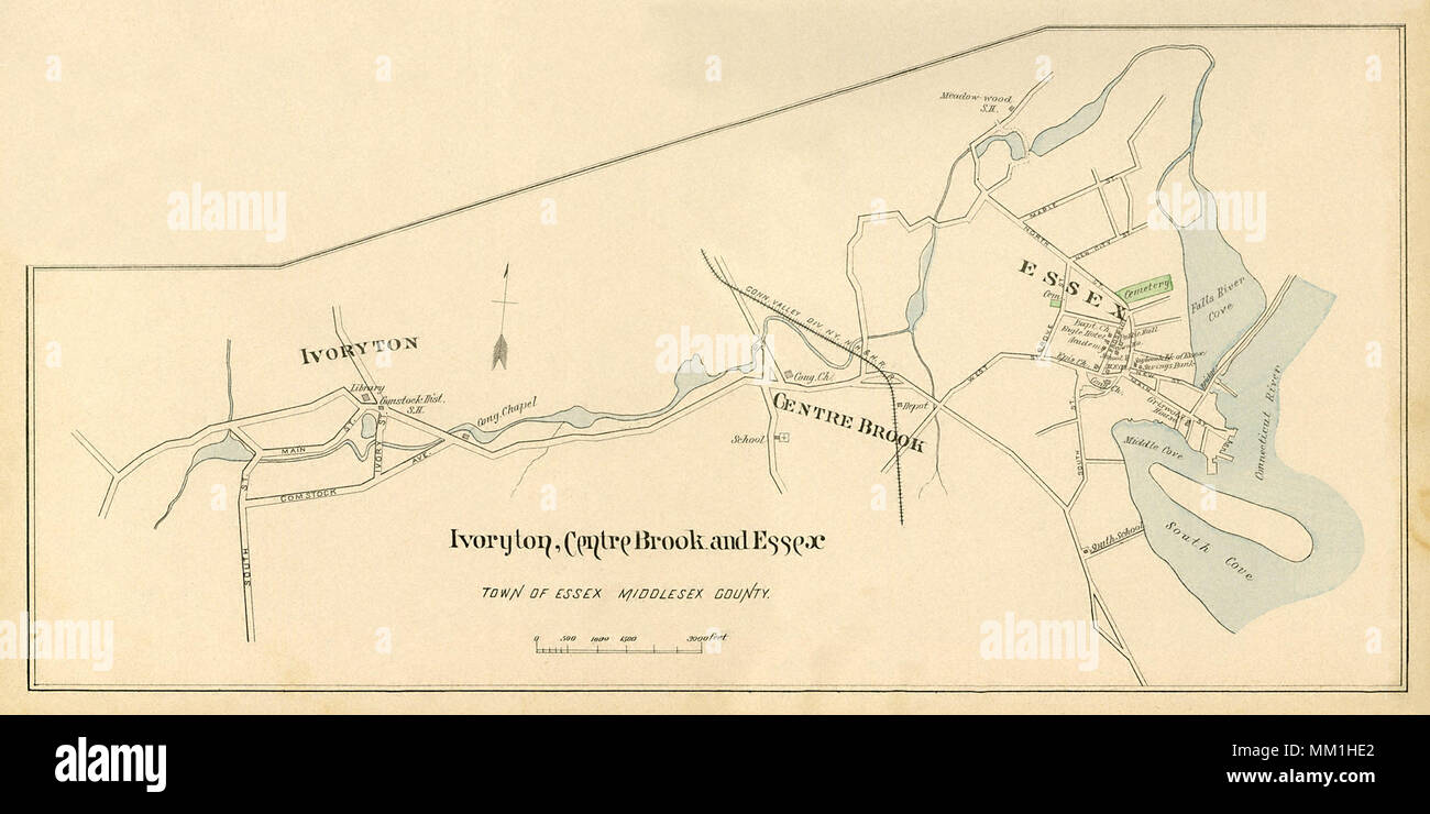 Map of Ivoryton in Town of Essex. 1893 Stock Photo