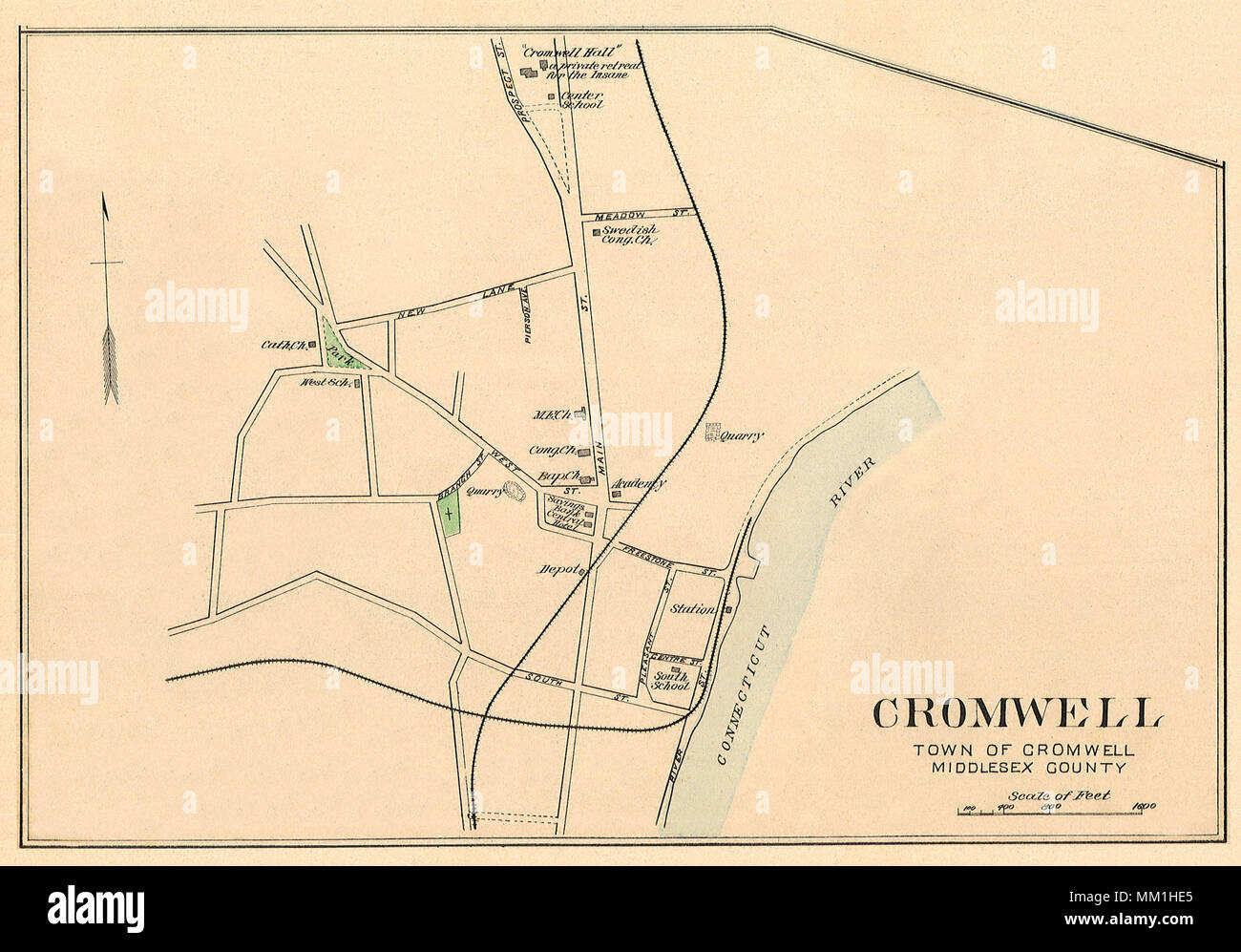 Map of Cromwell. Cromwell. 1893 Stock Photo