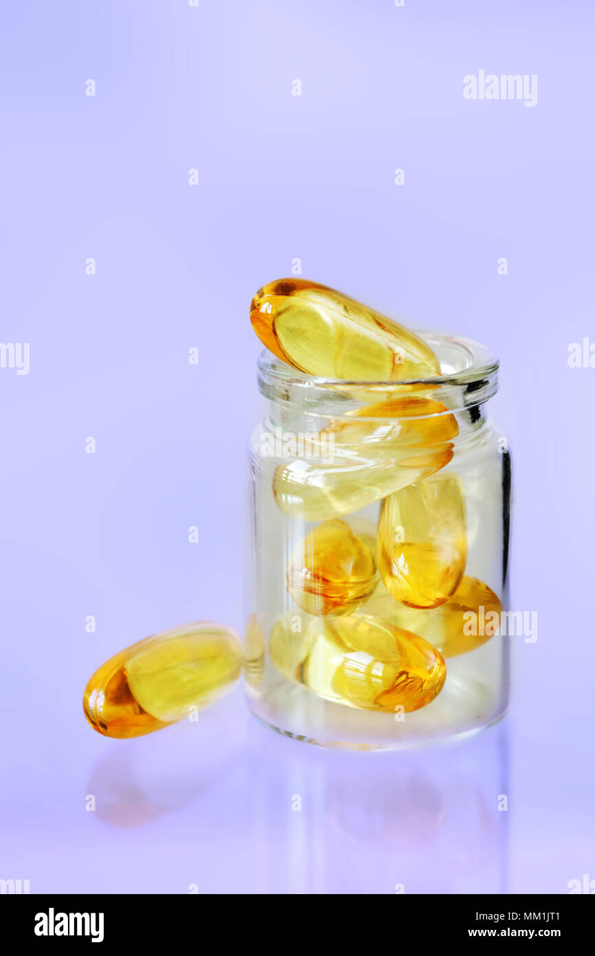 Cod Liver Oil capsules, fish oil dietary supplement with omega3 fatty