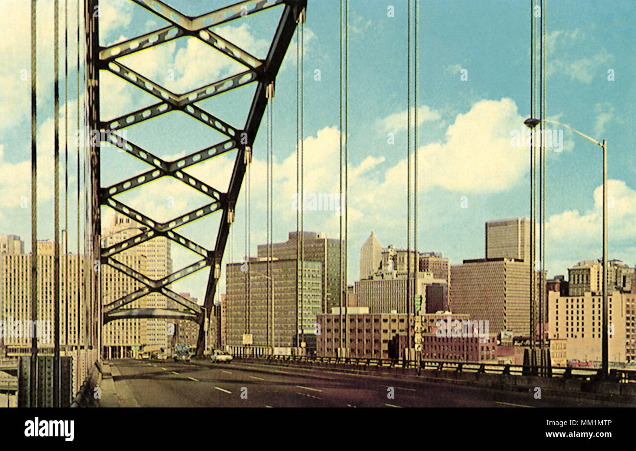 View of Pittsburgh from Fort Pitt Tunnel.1964 Stock Photo