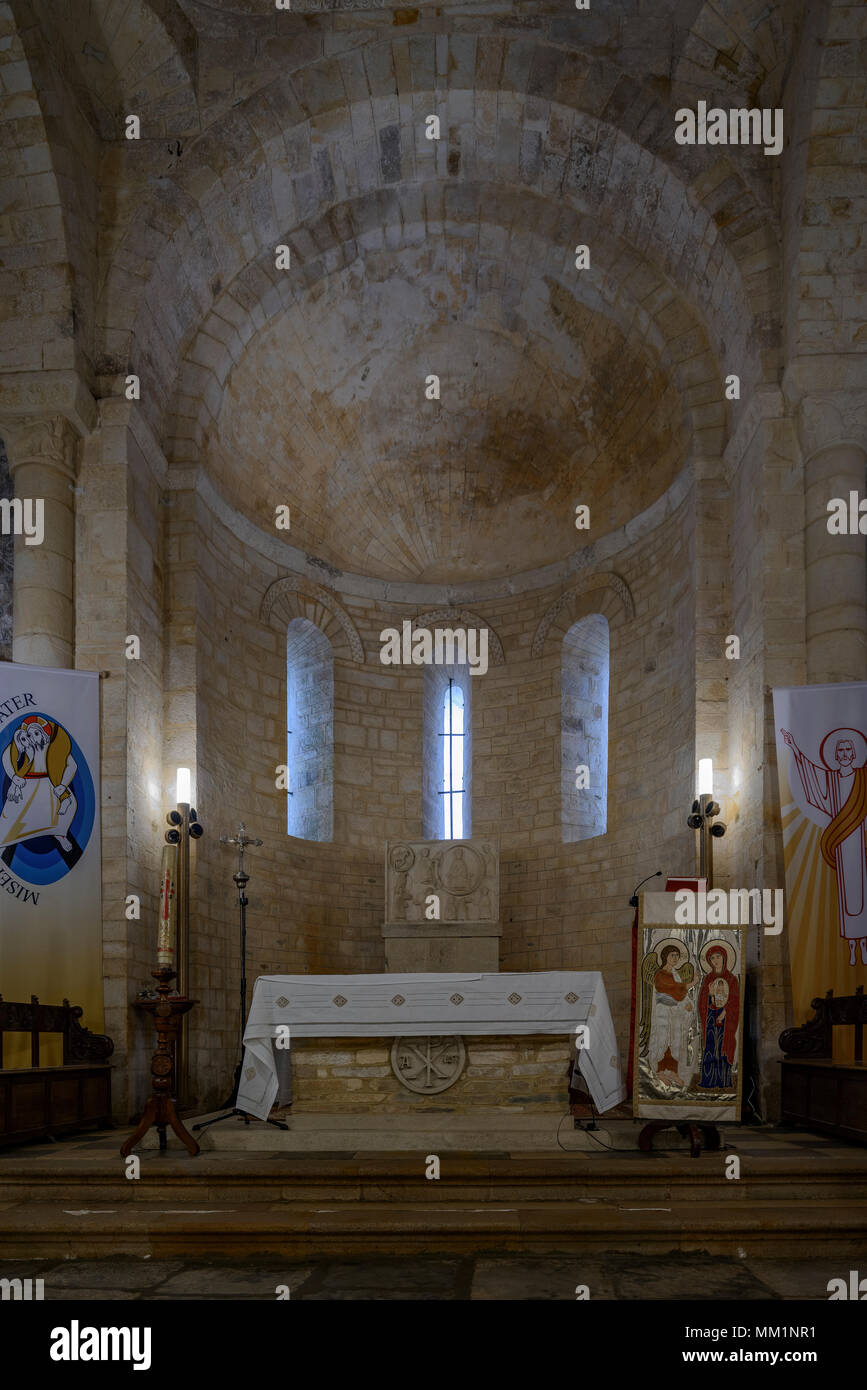 Interior of the central apse of the romanic cathedral of San Martin de Mondoñedo, in Foz, Lugo, Galicia, Spain, Europe Stock Photo