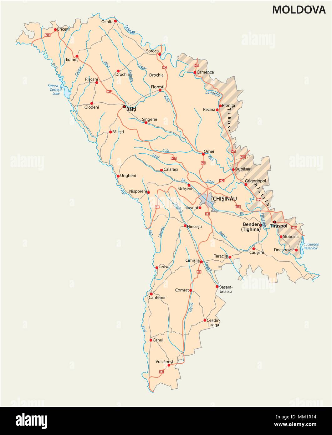 moldova-transnistria road vector map Stock Vector