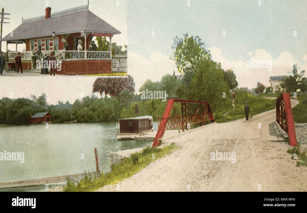 The Station and Bridge. Okauchee. 1910 Stock Photo
