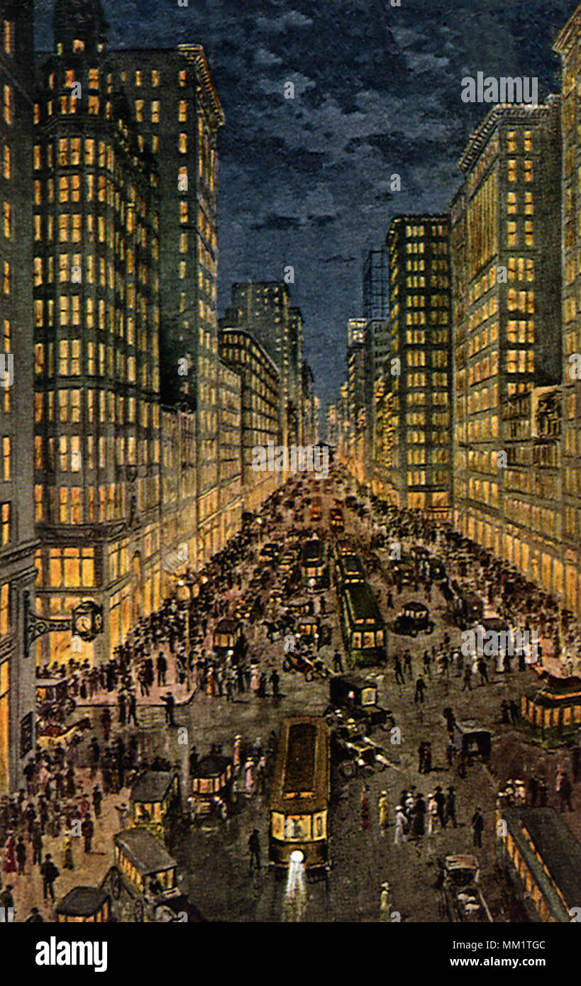 State Street at Night. Chicago. 1924 Stock Photo