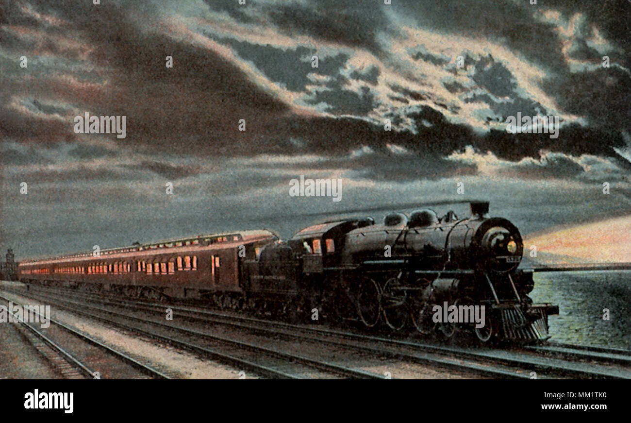 Passenger Train at Night. Chicago. 1913 Stock Photo