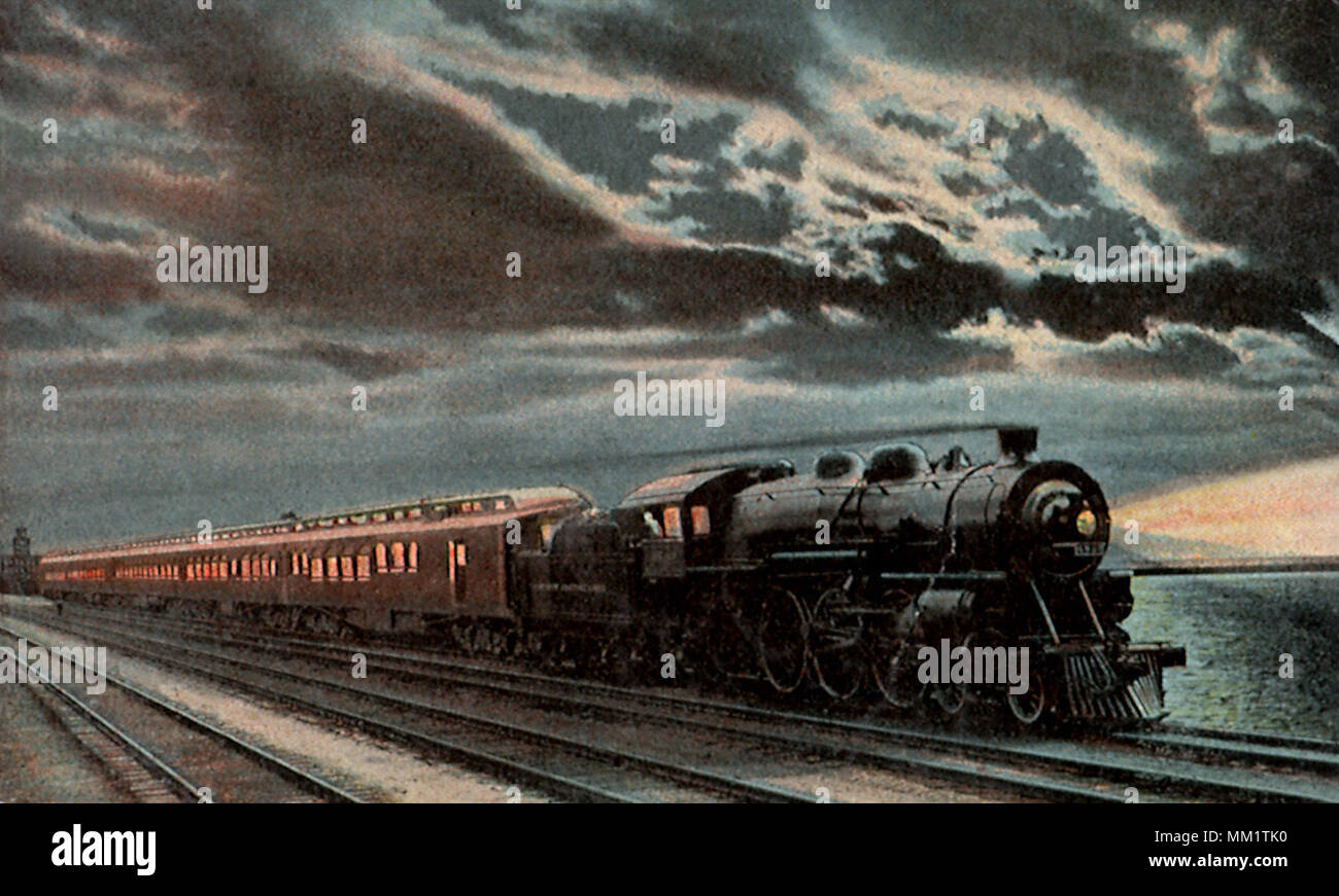 Passenger Train at Night. Chicago. 1913 Stock Photo - Alamy