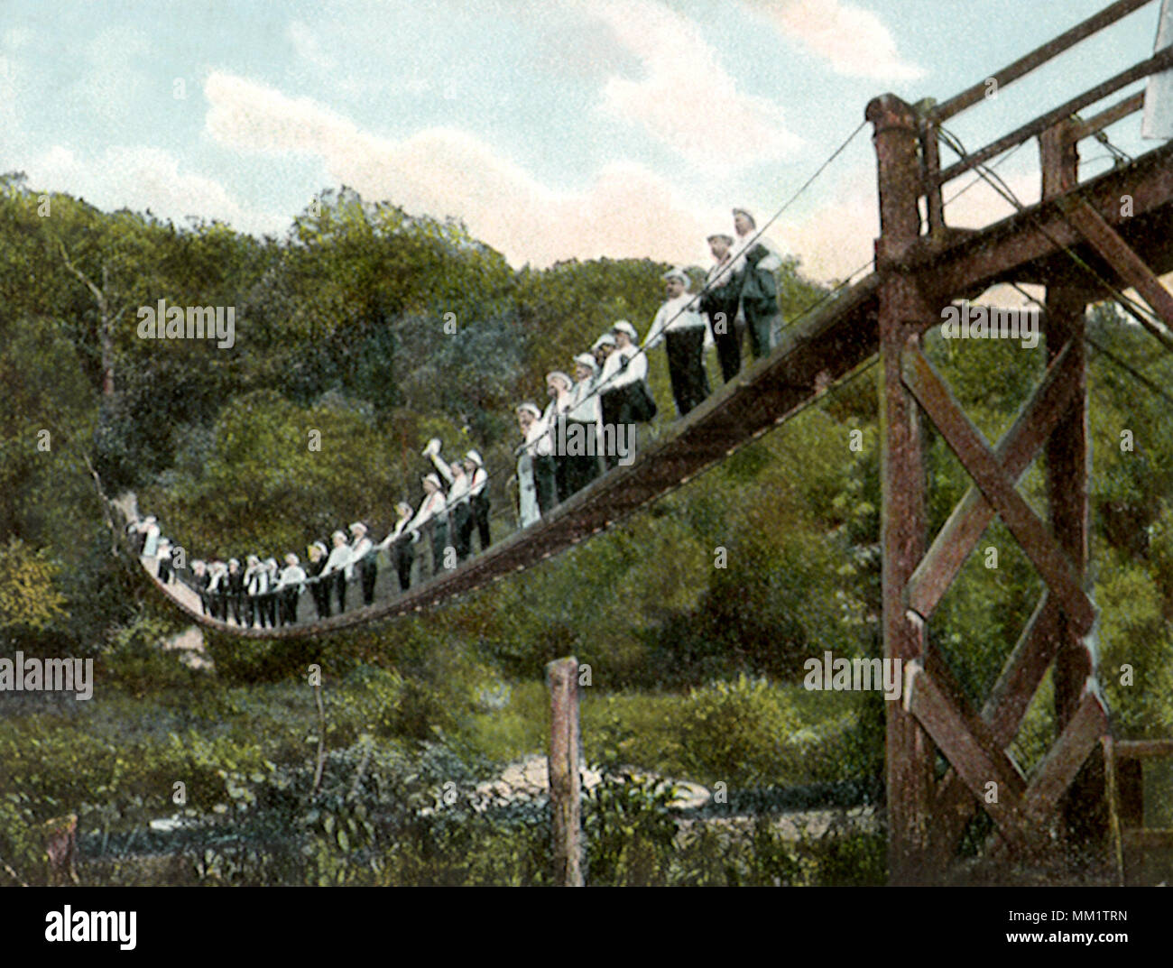 Suspension Bridge. Deer Park. 1910 Stock Photo