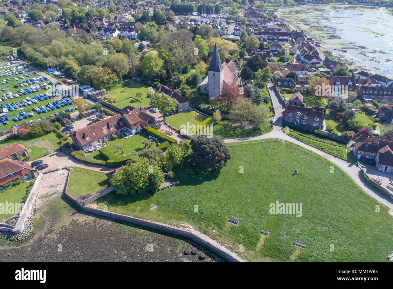 aerial views of bosham and the anglo saxon holy trinity church in