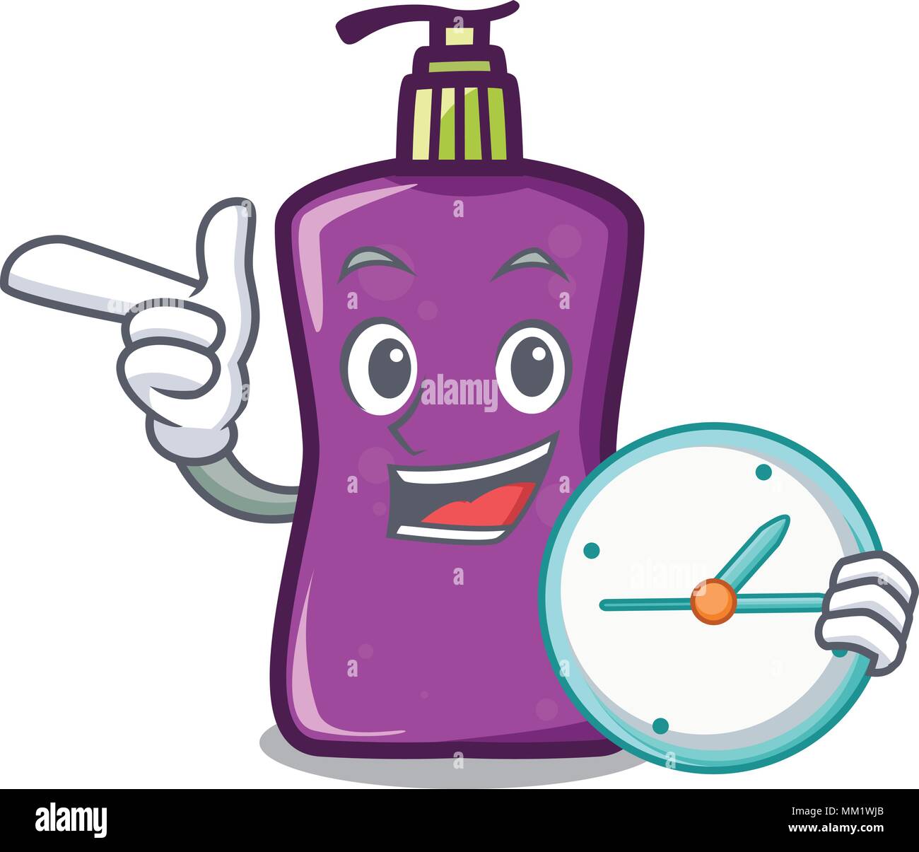 With clock shampo character cartoon style Stock Vector