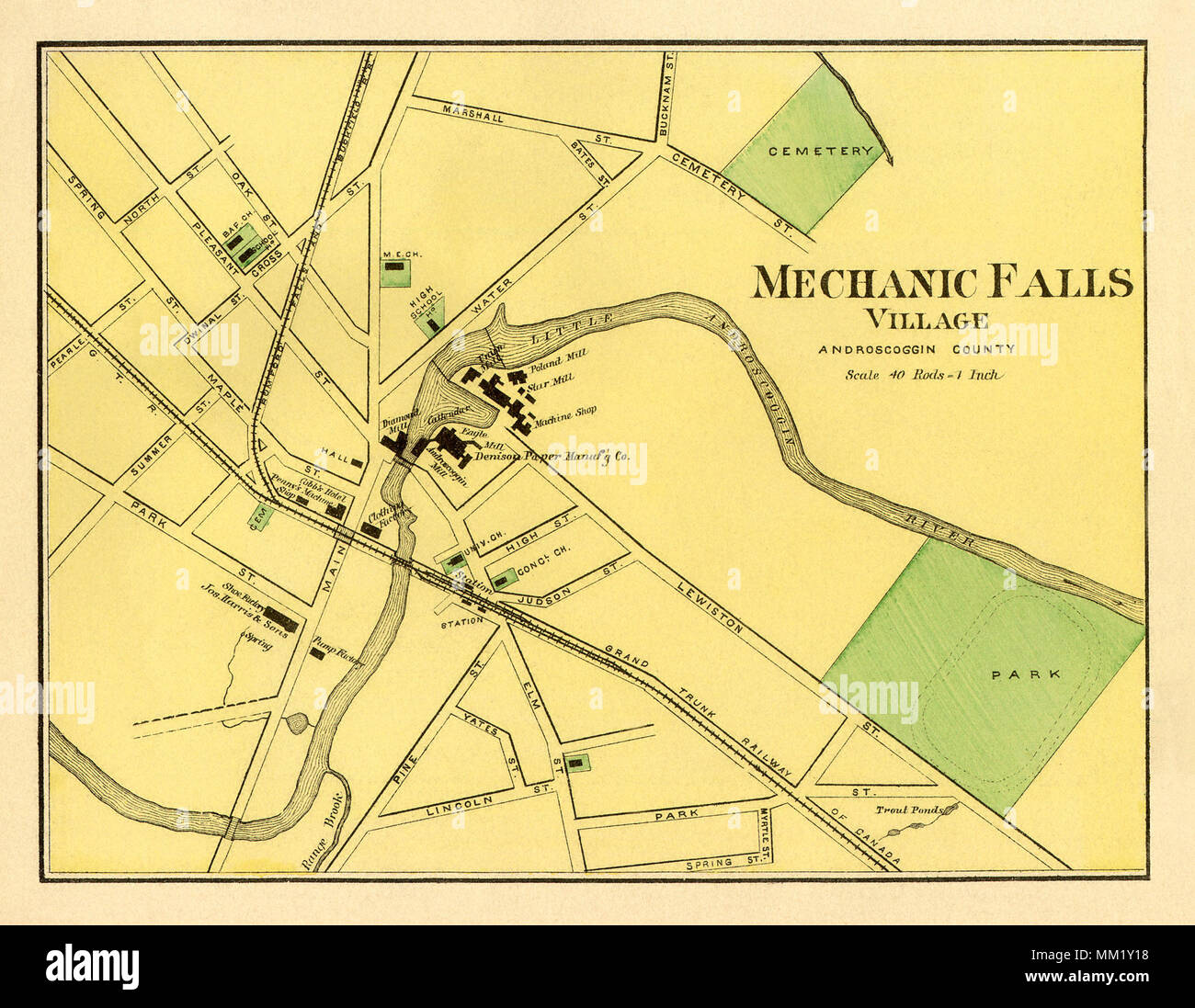 Map of Mechanic Falls Village. 1890 Stock Photo Alamy