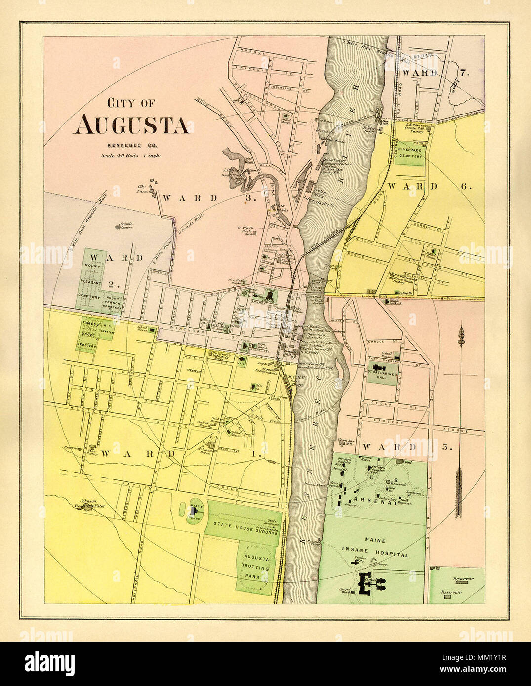 Map of Augusta. 1890 Stock Photo Alamy