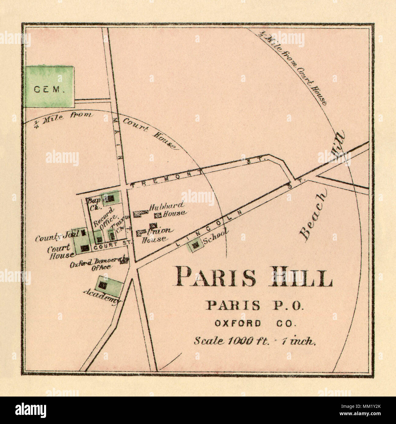 Map of Paris Hill. 1890 Stock Photo