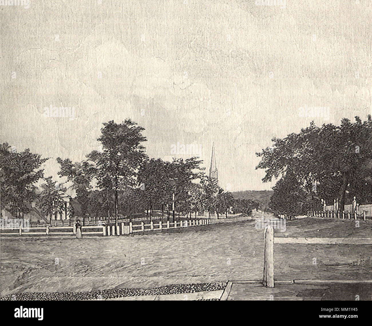 Westward View of The Green. Waterbury. 1851 Stock Photo