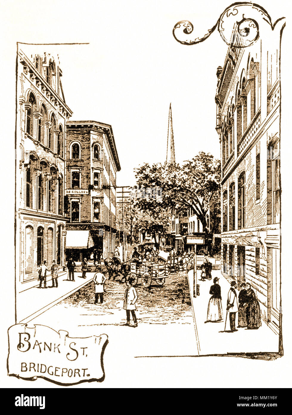 View of Bank Street Looking West. Bridgeport. 1890 Stock Photo