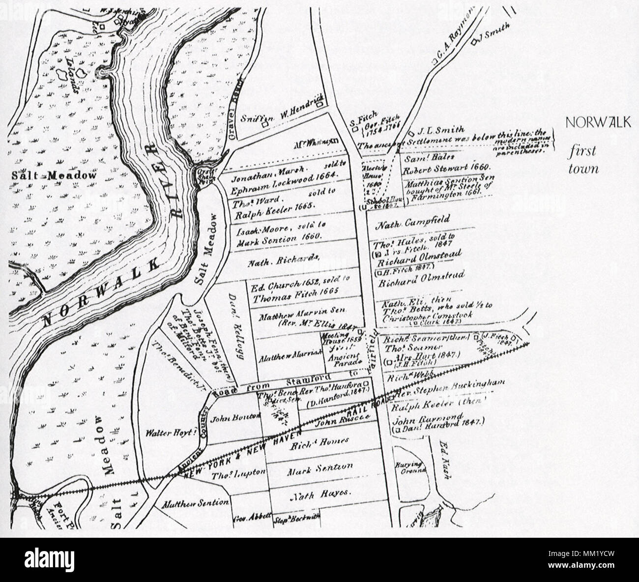Map of Town of Norwalk. 1847 Stock Photo Alamy