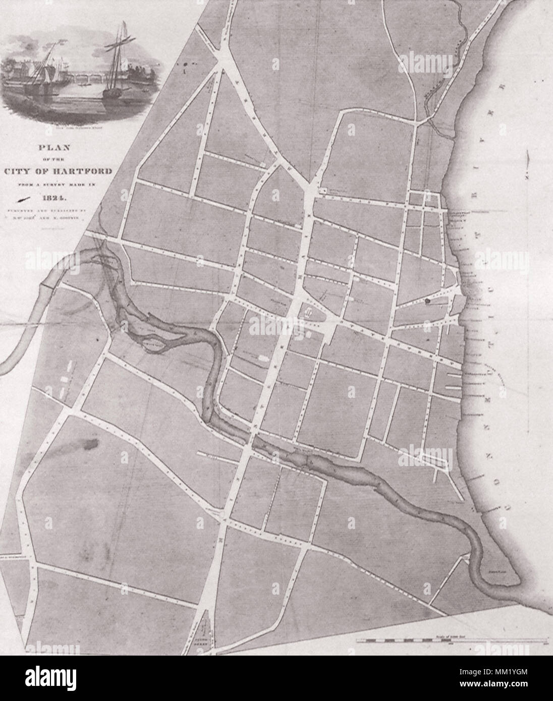 Plan of the City of Hartford. Hartford. 1824 Stock Photo