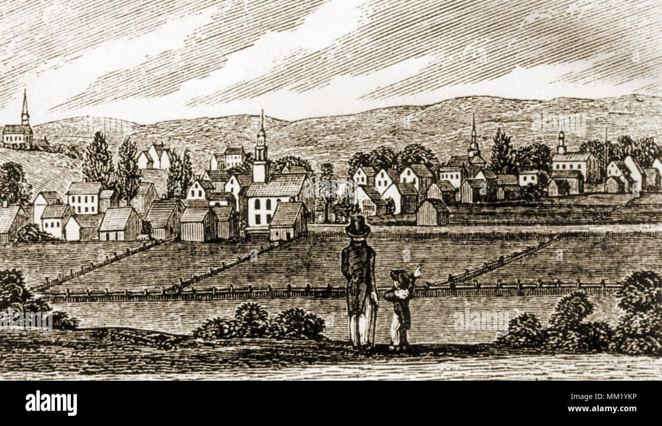 View of the Village of Danbury. 1836 Stock Photo