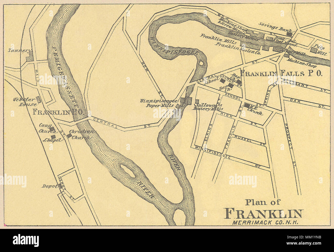 Map of Franklin. 1877 Stock Photo