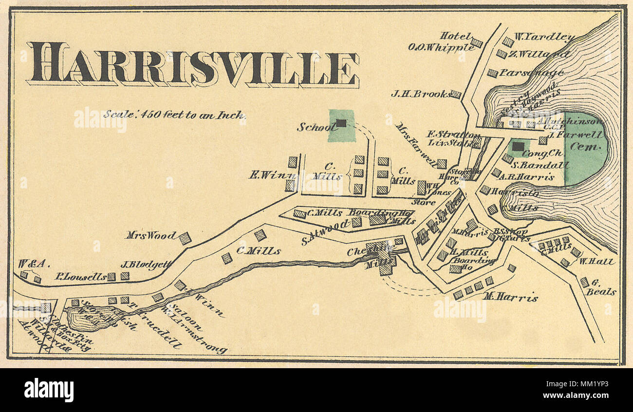 Map of Harrisville. 1877 Stock Photo