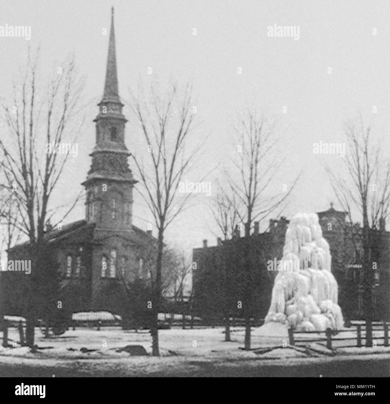 View of the first Church near Park. New Britain. 1870 Stock Photo