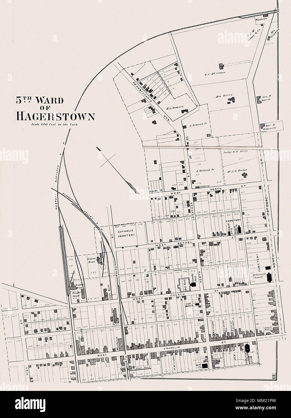 5th Ward of Hagerstown. 1877 Stock Photo