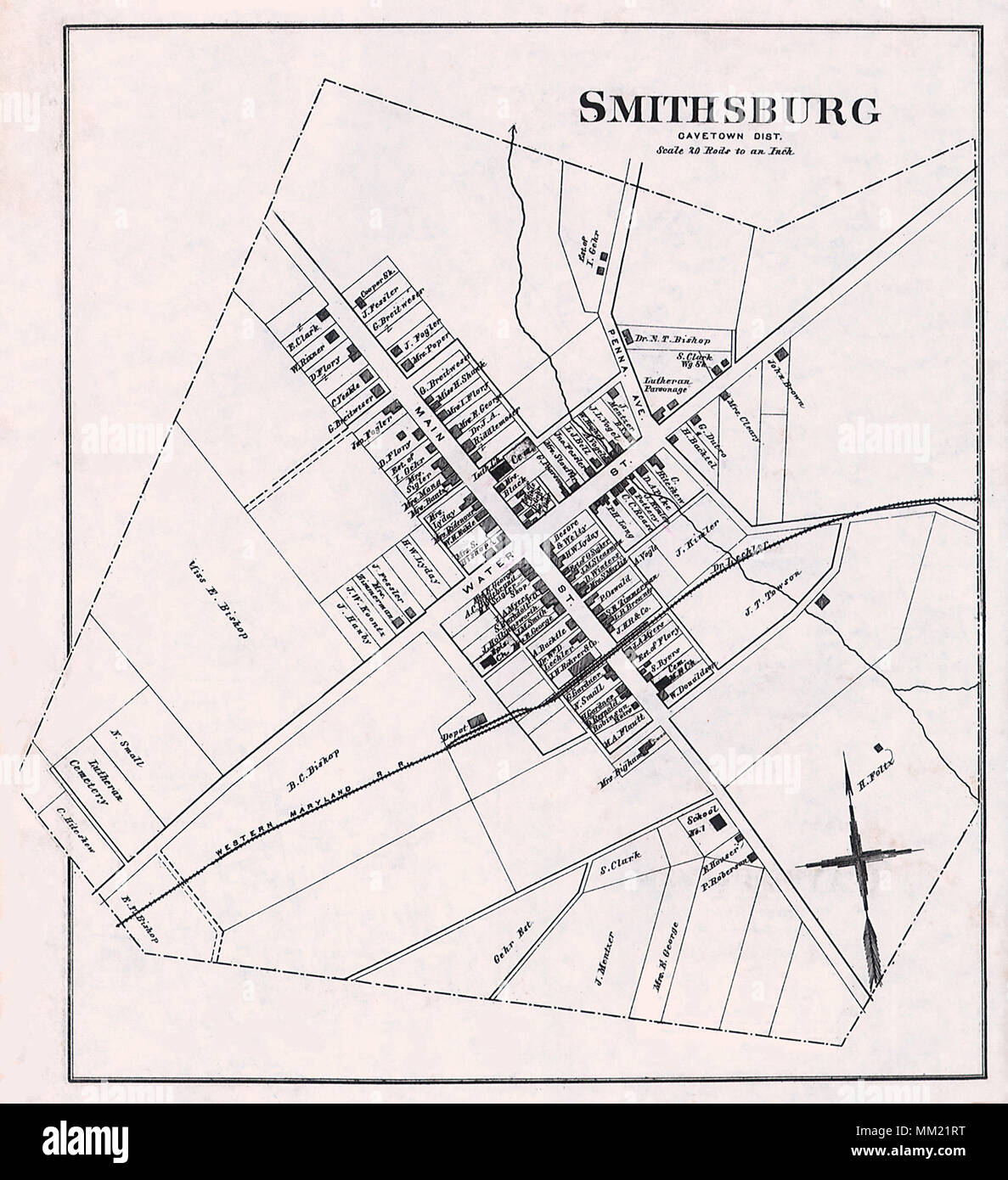 Map of Smithburg. 1877 Stock Photo