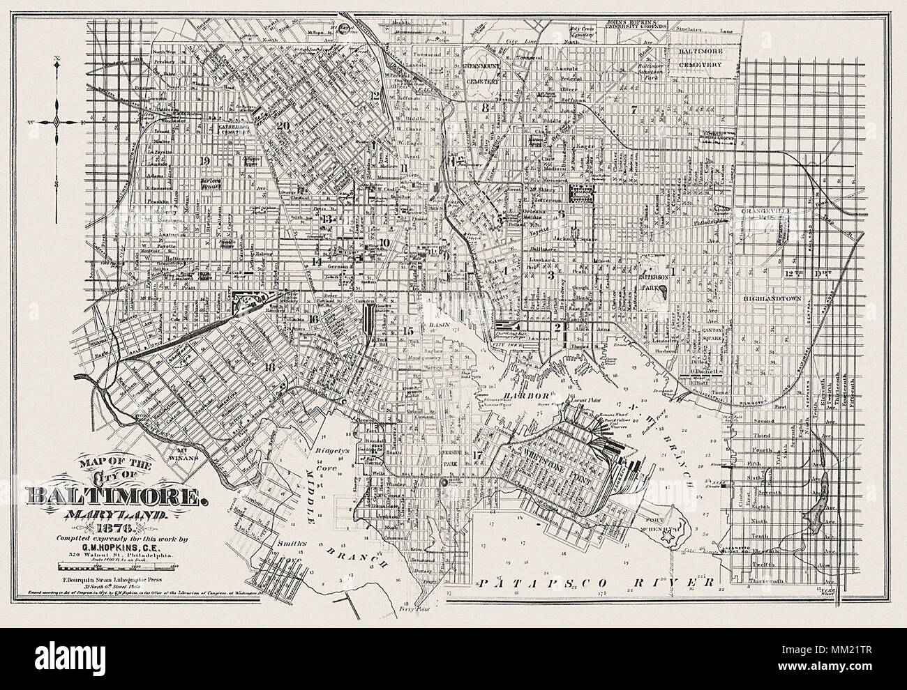 Map of Baltimore. 1877 Stock Photo