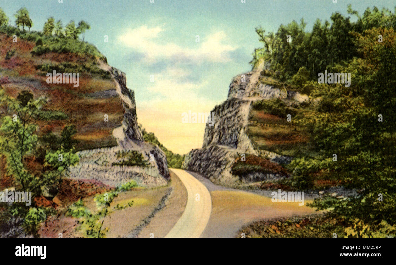Deep Highway Cut on Route 52. Welch. 1950 Stock Photo
