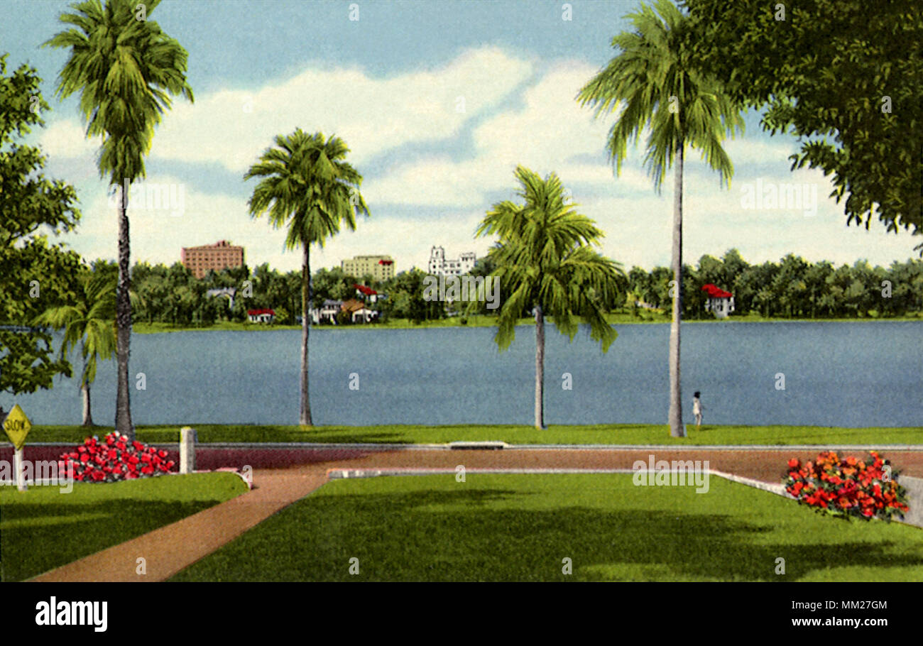 View of Lake Morton and City. Lakeland. 1956 Stock Photo Alamy