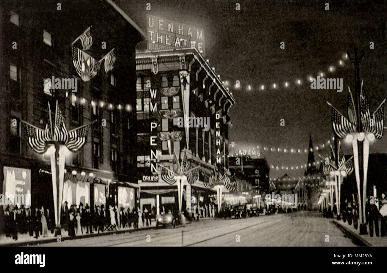 18th Street at Night. Denver. 1914 Stock Photo