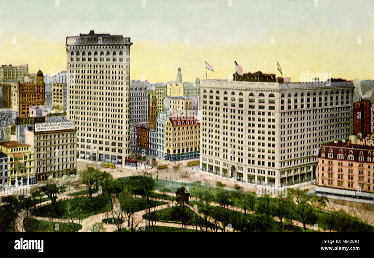 Flat Iron & Fifth Avenue Buildings. New York City. 1911 Stock Photo