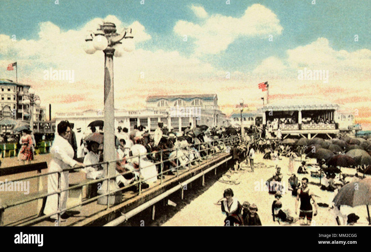 View of Boardwalk and Beach. Asbury Park. 1920 Stock Photo