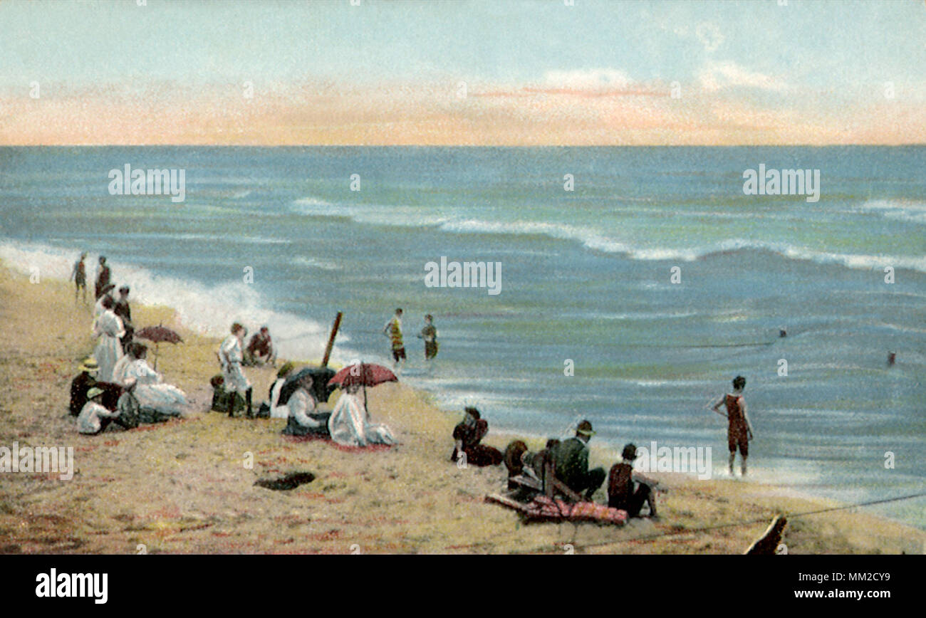 Bathing Hour at Beach. Spring Lake. 1908 Stock Photo