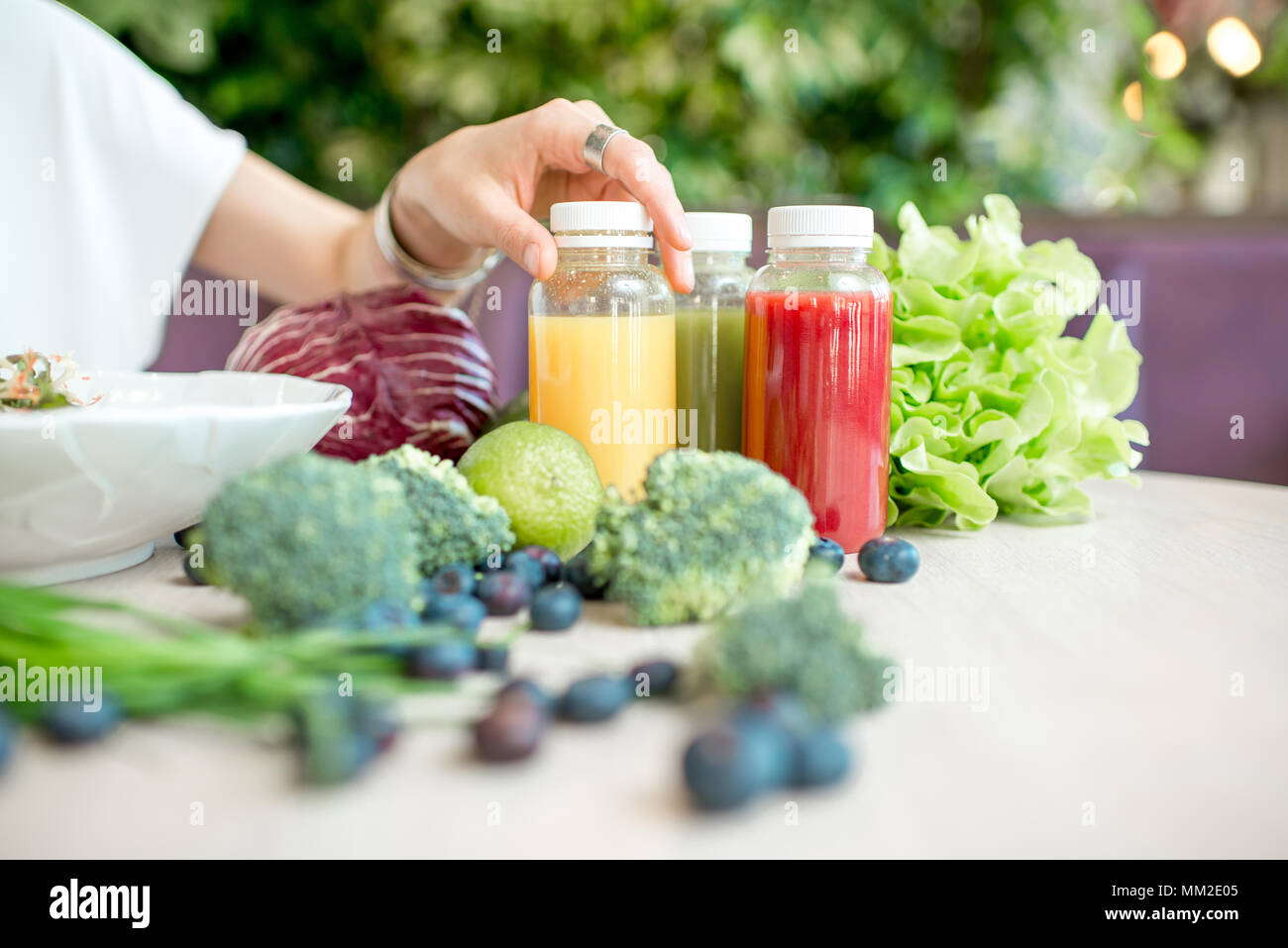 Smoothie drinks with healthy food ingredients Stock Photo