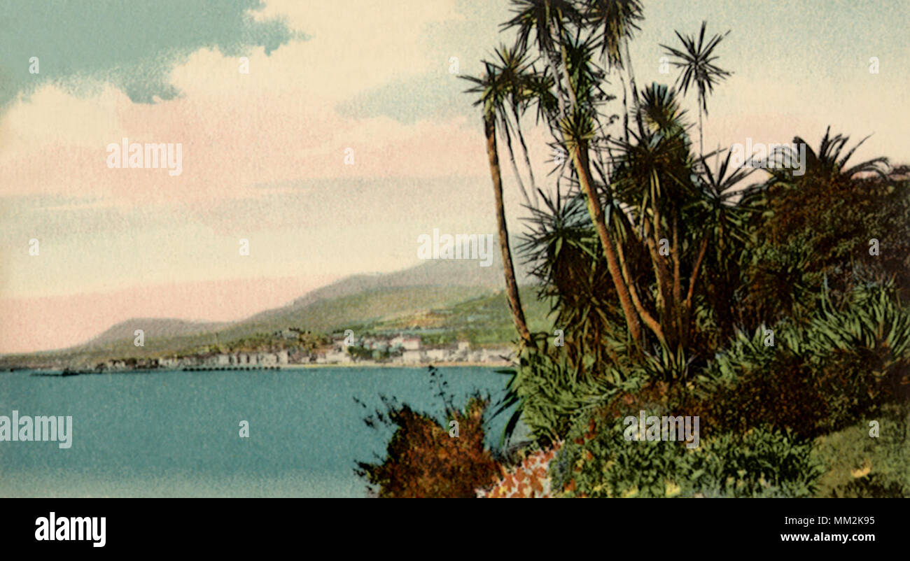 View from Franco-Italian Frontier. Menton. 1910 Stock Photo