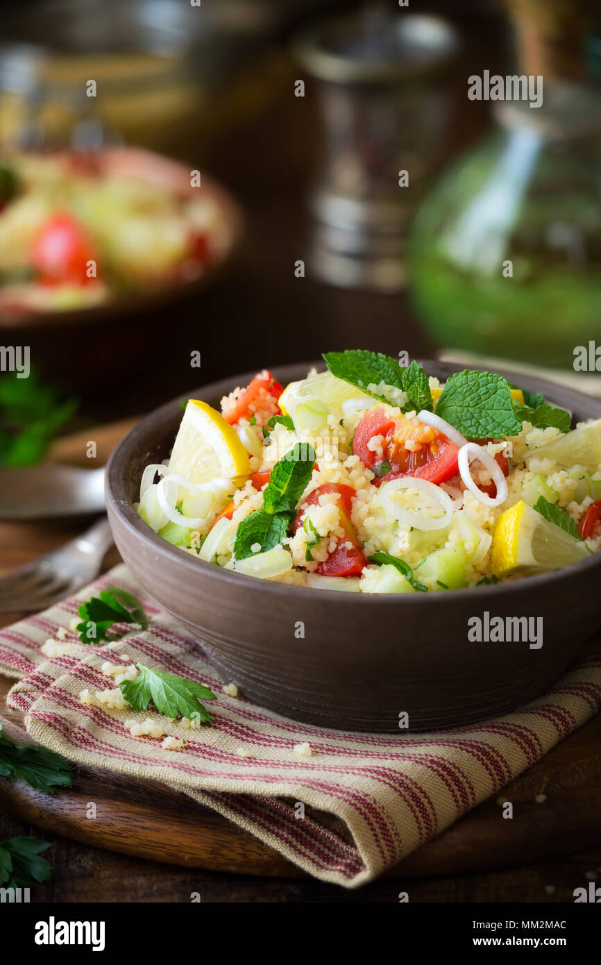 Vegetarian tabbouleh delicious couscous salad with cherry tomatoes