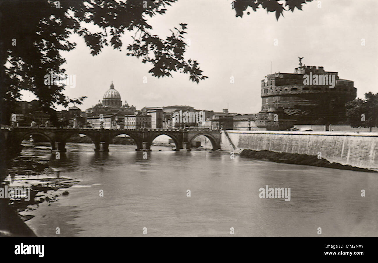 Castle & San Angelo Bridge. Rome. 1930 Stock Photo