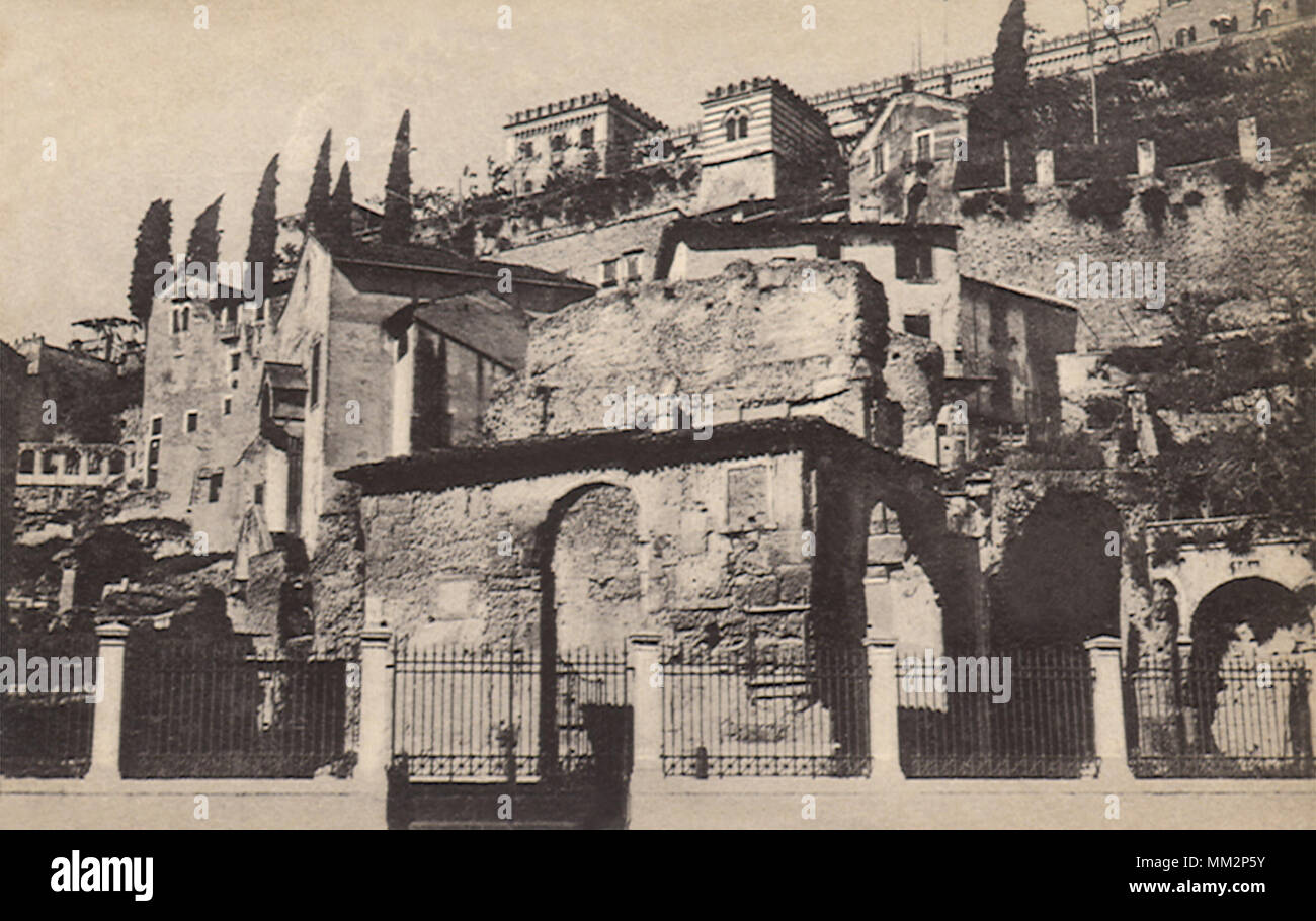 Roman Theater & Castle. Verona. 1930 Stock Photo