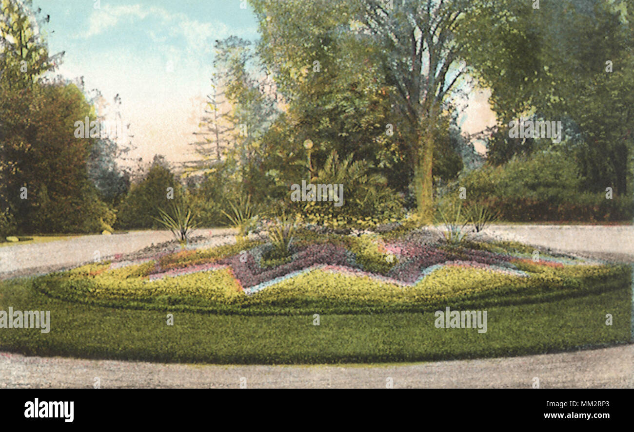 Flower Bed in Elizabeth Park. Hartford. 1920 Stock Photo