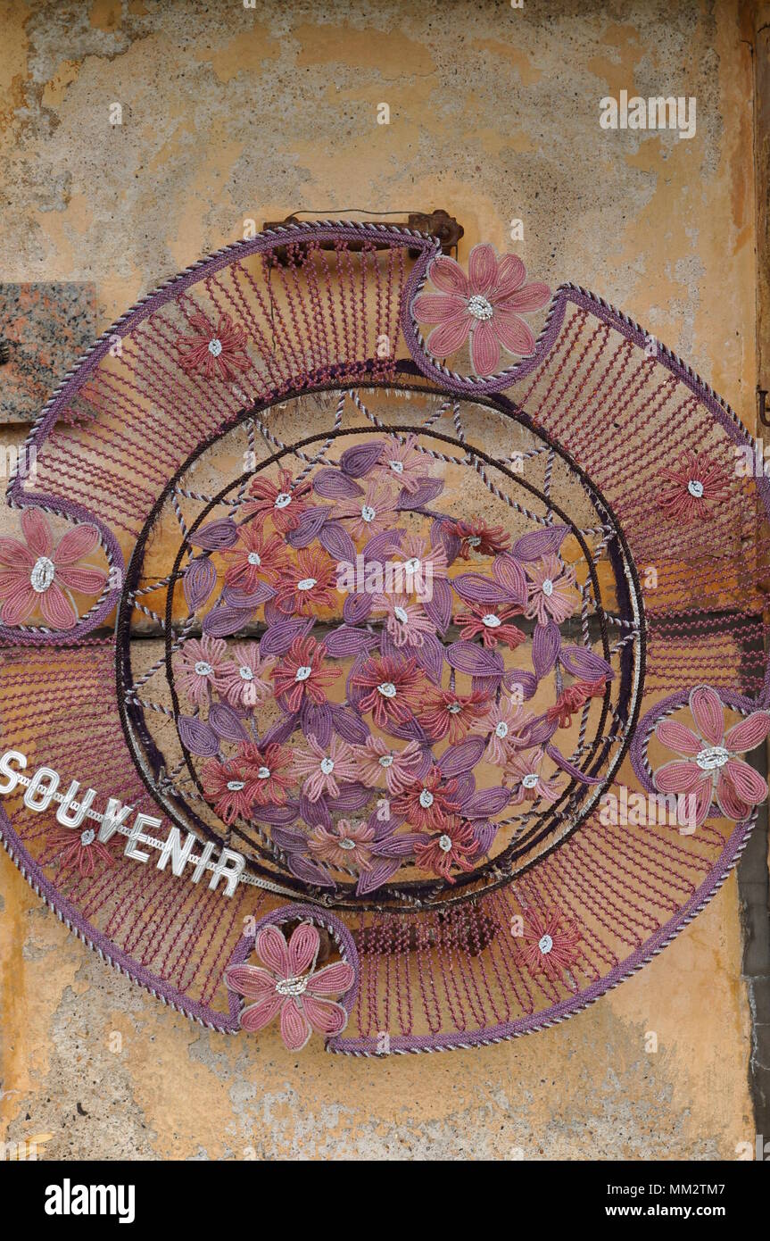 Ecological Funeral, crowns of glass beads, Wicker casket, France Stock