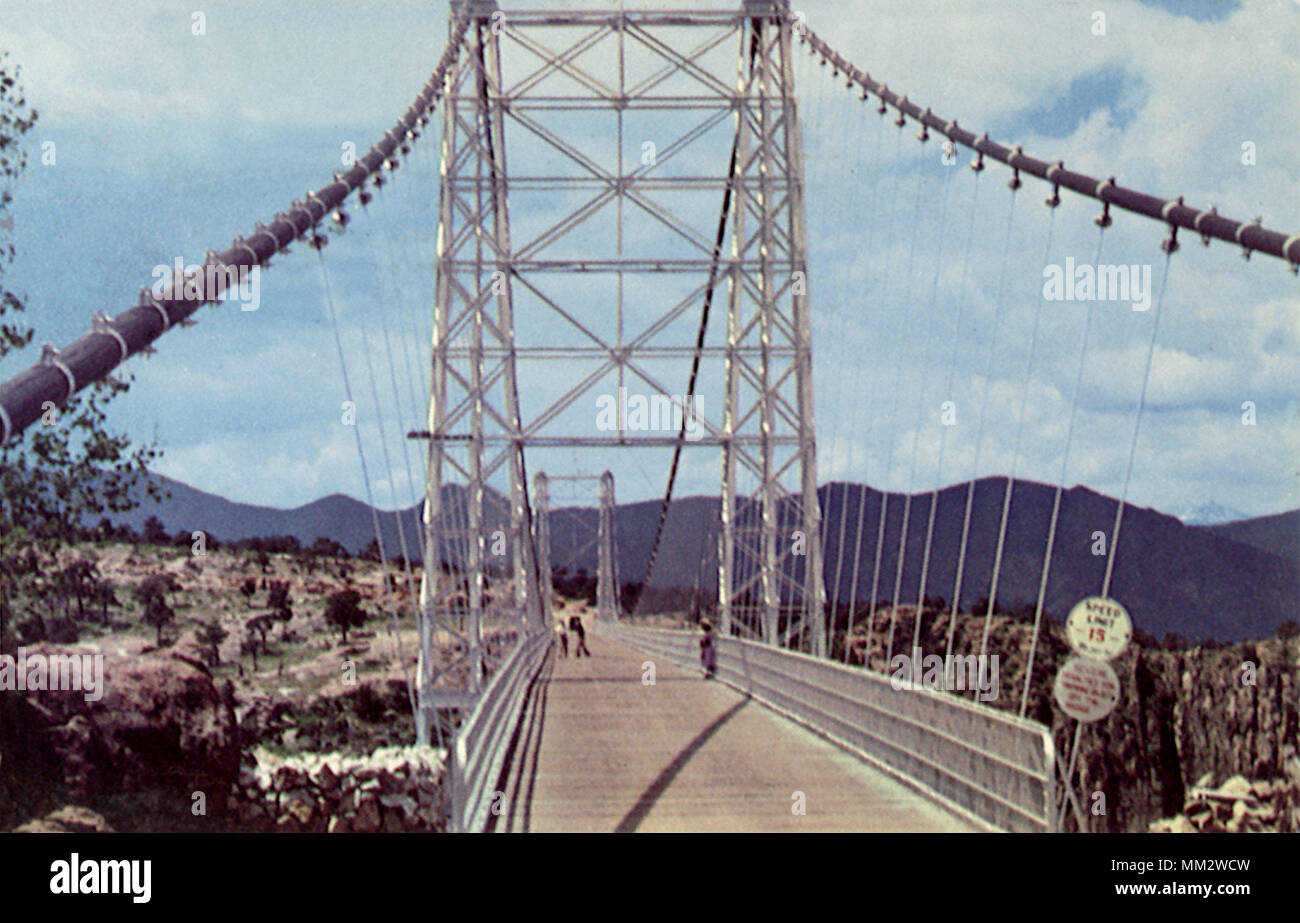 Suspension Bridge. Cañon City. 1951 Stock Photo