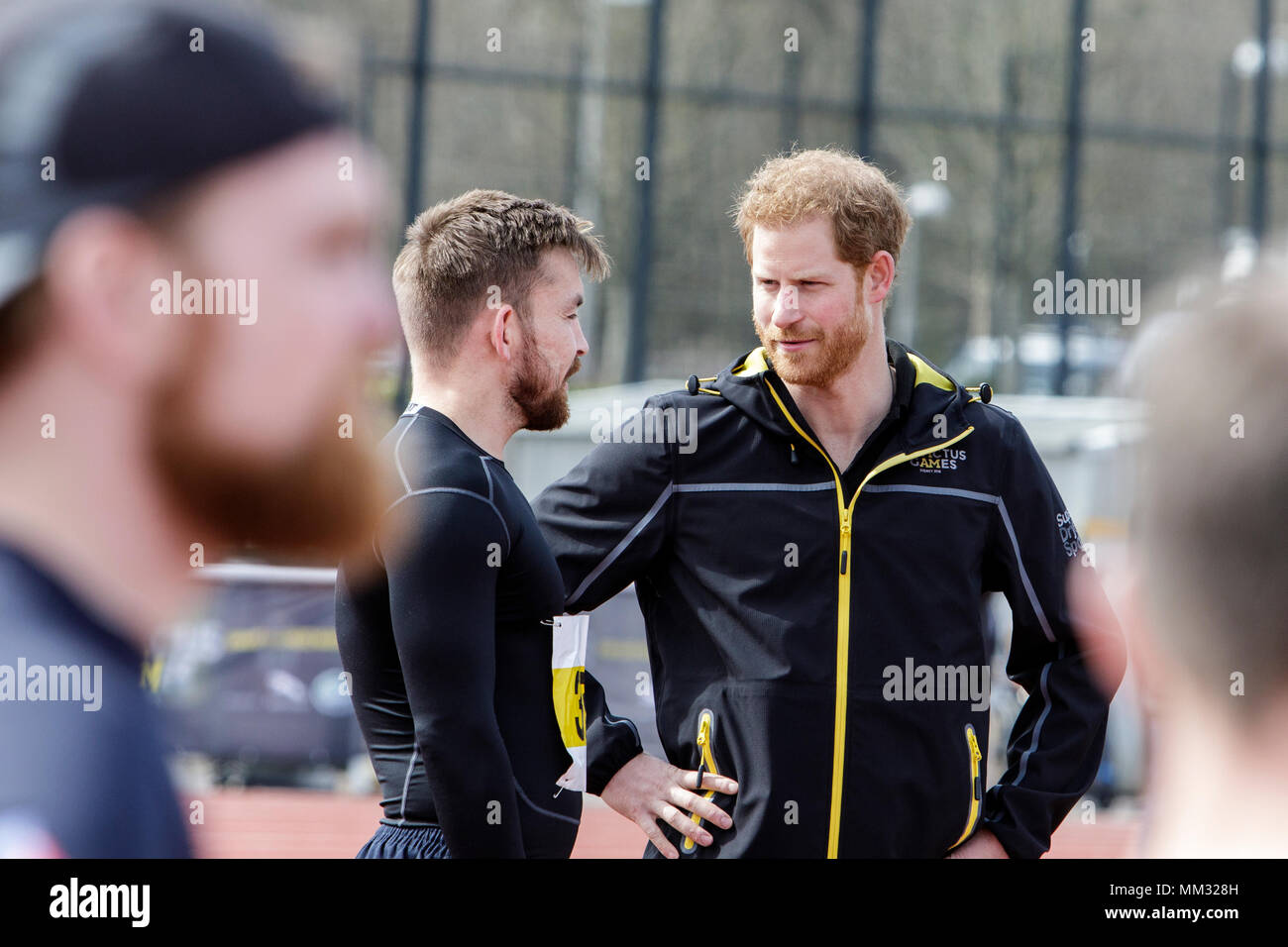 Bath, UK. 6/04/18.Prince Harry and  Meghan Markle are pictured at the University of Bath as they attend the UK team trials for the 2018 Invictus Games Stock Photo