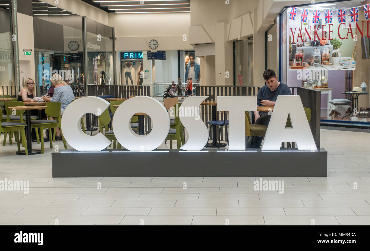 Large Costa coffee shop sign in Shrewsbury shopping centre Stock Photo