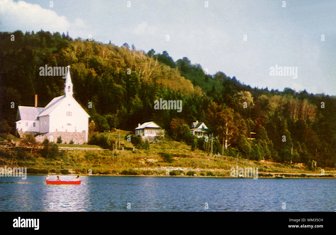 Church & Lake Mercier. Mont Tremblant. 1960 Stock Photo