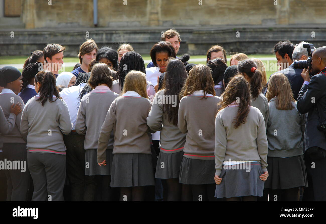 UK - America's First Lady Michelle Obama visits Oxford University with pupils from the Elizabeth Garrett Anderson secondary school for girls for a day long 'immersion experience' to highlight the importance of education. 25 May 2011 --- Image by © Paul Cunningham Stock Photo