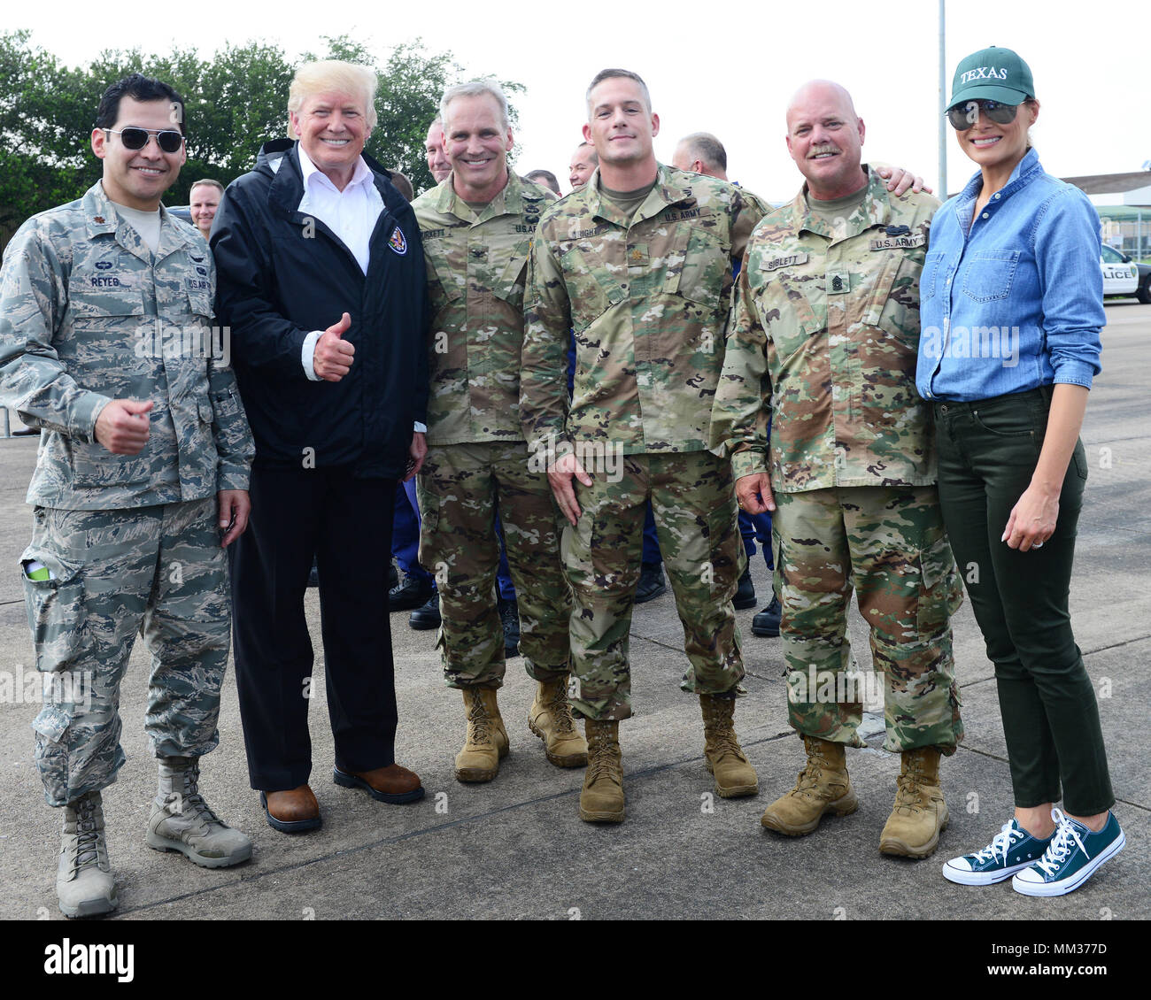 President Donald Trump and First Lady Melania Trump visit with troops